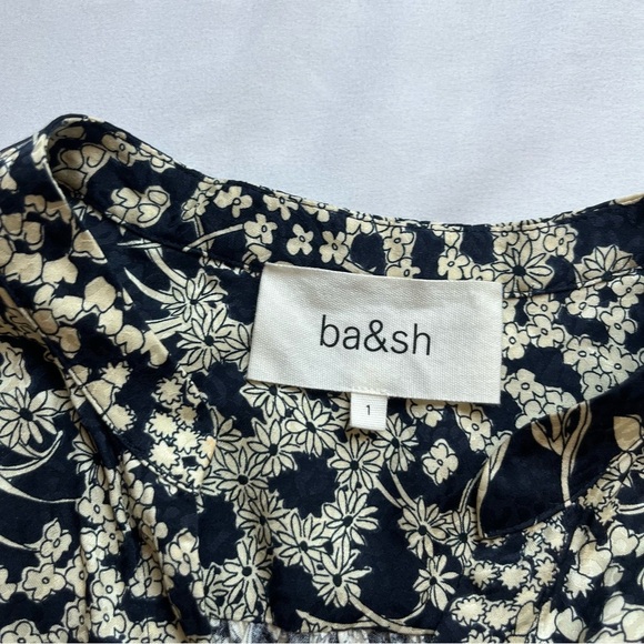 BA&SH black cream floral short puff sleeve button up mini dress - Picture 6 of 7